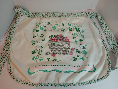 Vintage 1/2 Apron Blackberry Raspberry Basket Green And Pink 