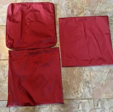 3  18” Square Garnet Red 100% Silk Zippered THROW PILLOW COVERS