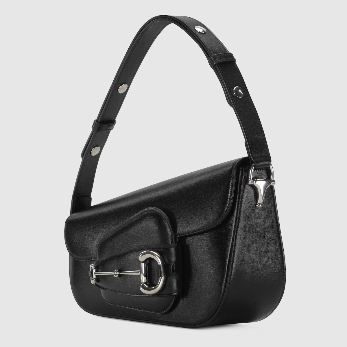 GUCCI Horsebit 1955 black leather asymmetrical shoulder bag