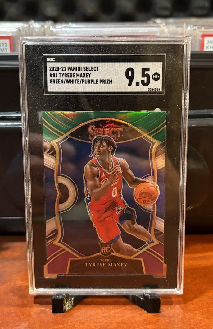2020-21 Select Tyrese Maxey Concourse Green White Purple Prizm RC #81 SGC 9.5