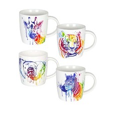 Könitz Porzellan Becher Set 4 teilig Kaffee Tasse Watercoloured Animals 350 ml