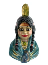 Vintage Byron Molds Plaster Native American Girl Bust 10" Hand Painted Statuette