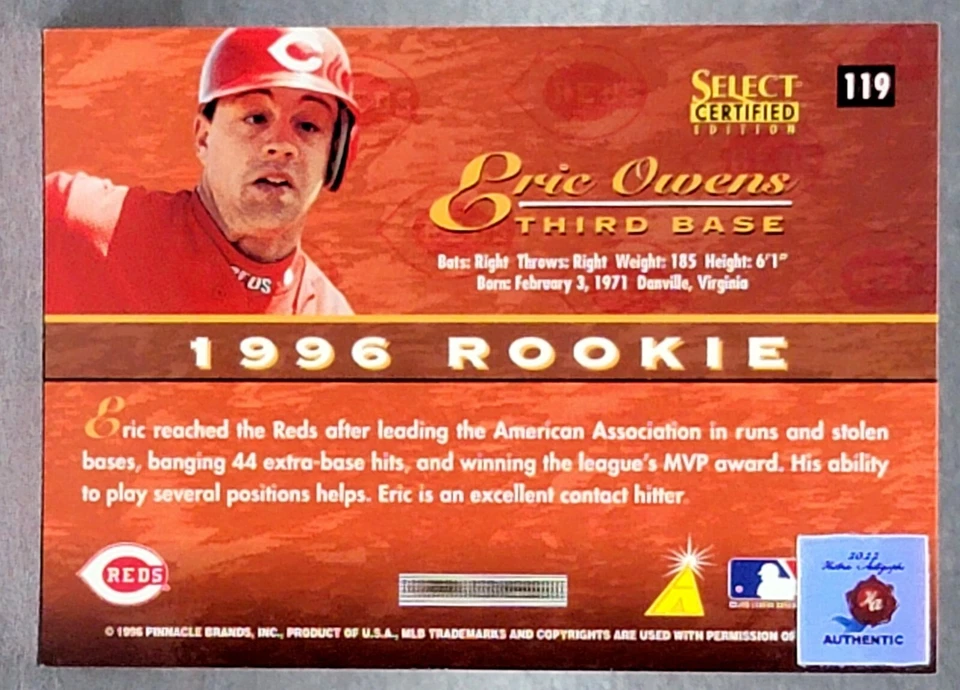 1996 Select Certified #119 Eric Owens Signed Auto Autographed w COA - Image 2 of 2