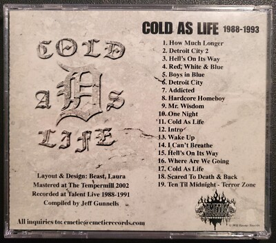 Cold As Life ‎– 1988-1993 CD 2010 Emetic Pressing RARE Detroit