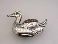 Edwardian Novelty Silver Duck Pin Cushion. Henry Williamson Ltd, Birmingham 1906