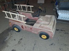 Vintage Red Fire Truck Pedal Car with Ladders  Steering Wheel