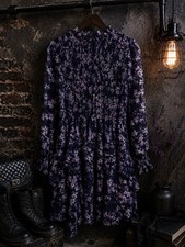 EST. 1946 Women’s Floral Smocked Ruffle Dress Black Purple Size S Lined CATOS