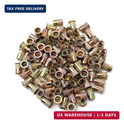 100pcs M6 Rivet Nuts, Zinc Plated Finish Carbon Steel Flat Head Rivnut Thread...