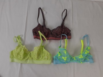 M&S 3pcs Underwired Lace Floral Bras Lime Green Purple Blue/Green Size 30B NEW