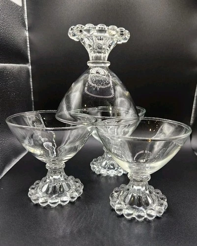 Set 4 Anchor Hocking Berwick Boopie Champagne Sherbet Glasses Vintage Beaded 3.5