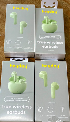 Heyday True Wireless Earbuds/12 Hour Playback w/Case /MINT GREEN/(4) UNITS/NEW!!