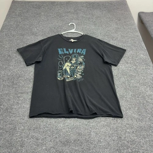 Elvira Tee Mens XL Black Cotton Mistress of the Dark Graphic Horror Goth Retro - product listing photo