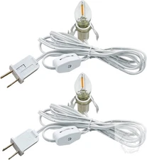 2 Pack Accessory Cord with 2 C7 Led Light Bulb Candelabra-Base E12 Socket White