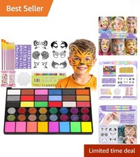 Vibrant Face Painting Kit - 42 Colors, Crayons Stencils for Children s Parties