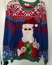 Holiday Time Christmas Santa Sweater Knit Felt Gem Pocket 2XL