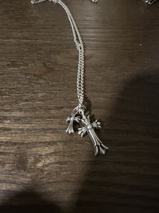 Chrome Heart Necklace Cross + Baby Cross + 14cm Chain .925 Sterling Silver