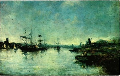 Harbor with Boats by Eugene Louis Boudin Painting Postcard Unposted