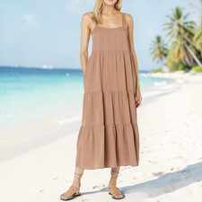 NWT The Drop Maxi Dress Small Mushroom Sleeveless Tencel Tiered Pockets