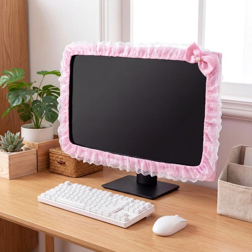 BowKnot Pink Monitor Cute Computer Monitor Cover Dust Cover Protector Lovely ... - Foto 4 di 7