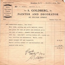 1915 Brooklyn Painter/Decorator Billhead, Paid 1916