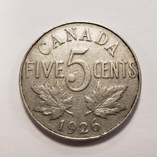 1926 5c Canada Five Cents Far 6 - KM29 - Key Date - SKU-Q5146