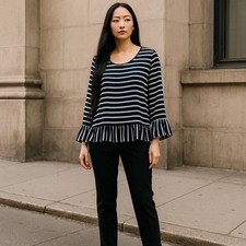 A.N.A. A New Approach Blue Long Sleeve Striped Blouse Tunic Size XL