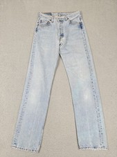Vintage Levis 501 Jeans Mens 30x34 Light Wash Distressed Button Fly Straight 90s