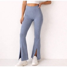 Abercrombie  Fitch Ribbed Knit Kick Flare Pull on Pants Leggings Lounge L Blue