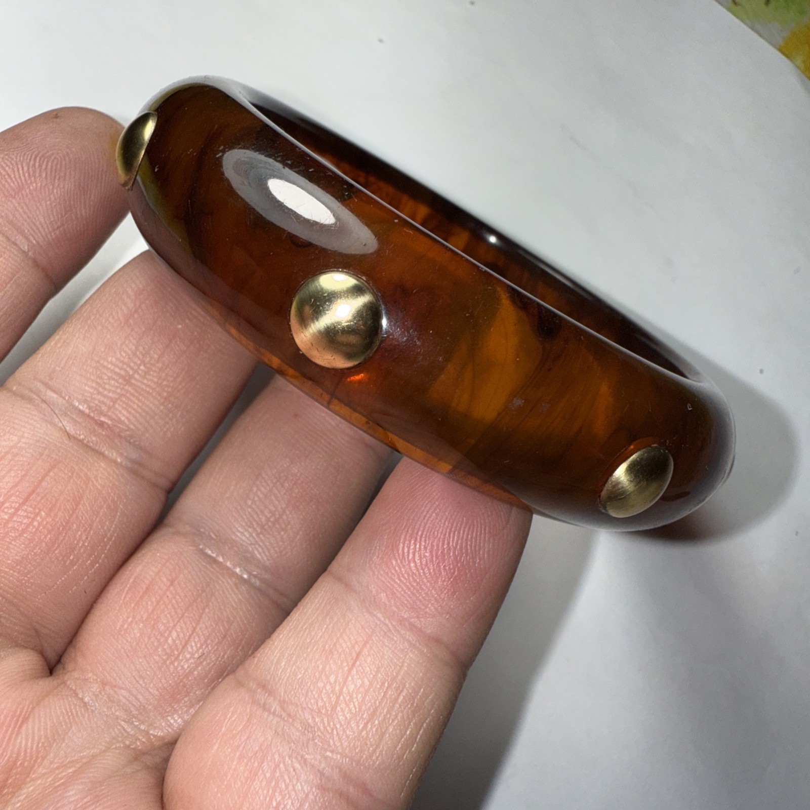 Bracelet Bangle Bakelite Root bear With Studs 3/4… - image 9