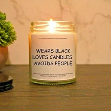 Wears Black Loves Candles Avoids People Candle Gift For Introvert Funny Present