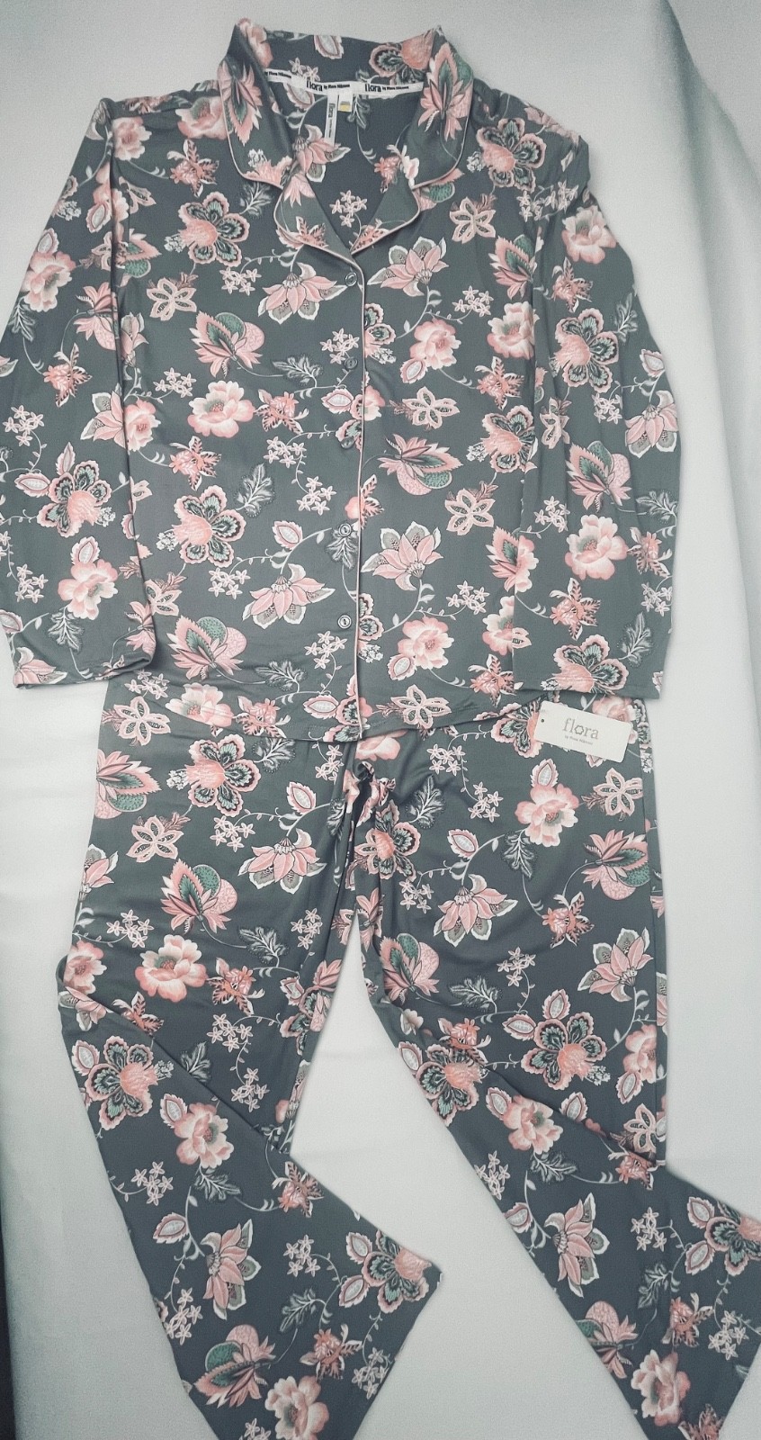 Women’s Flora Nikrooz Pajama Pant PJ Sleep set Gray Pink floral soft Large $68