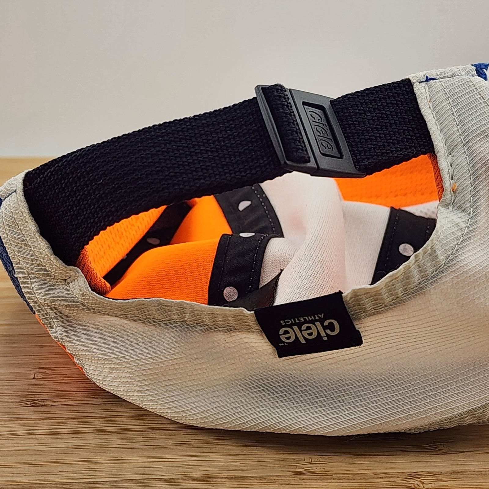 Ciele Athletics 7 Panel Hat, White & Blue Cap, COOLwick, Buckle Strapback