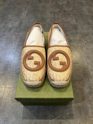 GUCCI MEN INTERLOCKING CANVAS LEATHER ESPADRILLE LOAFER SHOES G 8.5/ US 9/ 42.5