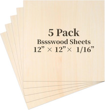 Balsa Wood Sheet, 5 Pack Plywood Sheets, Basswood Sheets 12X12X1/16 Inch, Unf...