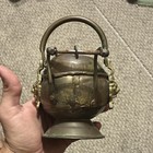 Brass Creamer Vessel / Scoop with Handle & Spout, Decorative Face Mounts — photo 2