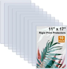 10 Pack 11" x 17" Rigid Print Protectors Clear Waterproof Hard Plastic Page S...