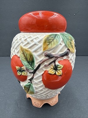 VTG New Trends Japan Ceramic Canister Vase Fruits & Leaves Knick Knacks