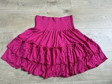 NWT Girls Kidpik ruffle tiered stretch skirt rayon bright pink smocked sz XXL 16