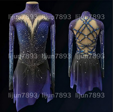 Ice skating dress Competition Figure Skating Twirling Costume blue dyeing