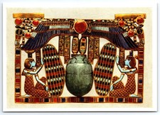 Vintage Egyptian Tutankhamun Pectoral Postcard Featuring Winged Scarab
