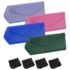 Foldable Glasses Case, 4Pcs Triangle Magnetic Sunglasses Case, Bold Colors
