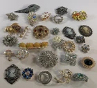 Vintage Brooch Pin Lot 29 PCS  MCM Cameos  Bears, Rhinestone Costume Jewelry
