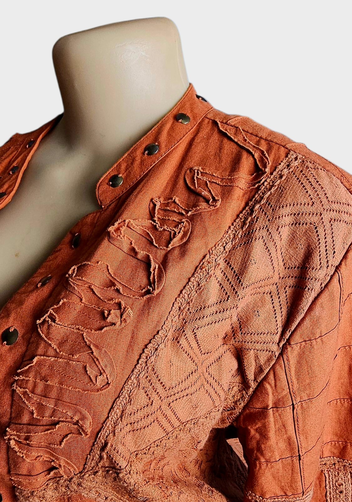 Multiples Orange Patchwork Embroidered Jacket Ope… - image 2
