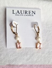 Image of Lauren Ralph Lauren Pink Cubic Crystal Drop Earrings New with Tags