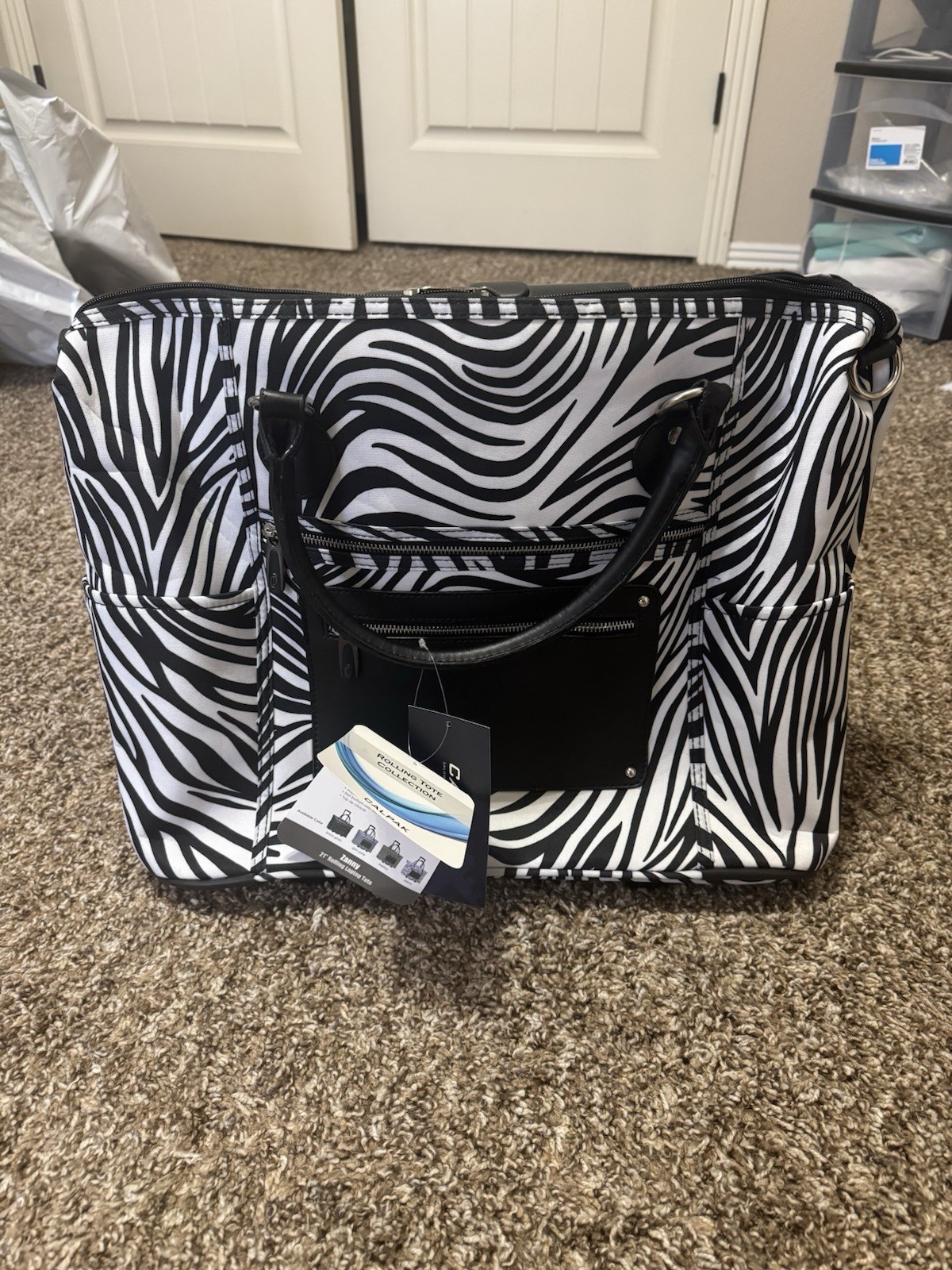CALPAK Zanny Carry On Bag Zebra Animal Print Rolling  Tote C
