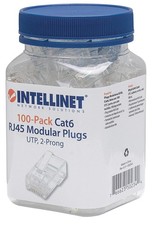 Image of Intellinet RJ45 Modular Plugs, Cat6, UTP, 2-Prong, For Stranded Wire, 15 µ Gold