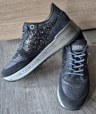 Premium Sneaker von CETTI blau dunkelblau Kroko in Gr. 41