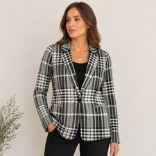 Philosophy Republic Clothing Plaid Knit Blazer Women M Black Ivory NWT