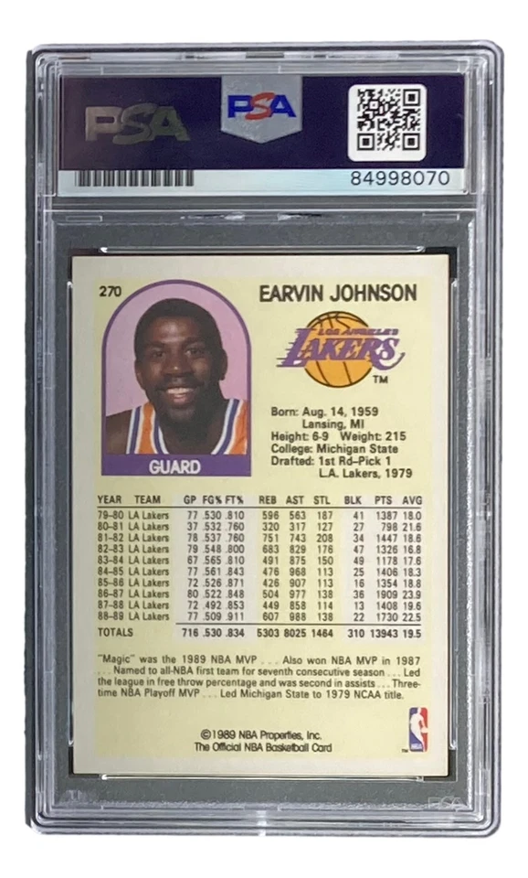 Magic Johnson Signed LA Lakers 1989 NBA Hoops #270 Trading Card PSA/DNA Gem MT - Image 2 of 3