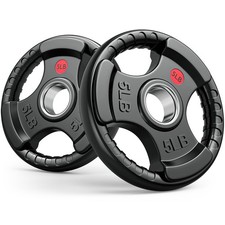 Olympic Weight Plates, 2-Inch Three-Grip Rubber Coated Barbell Plates with St...